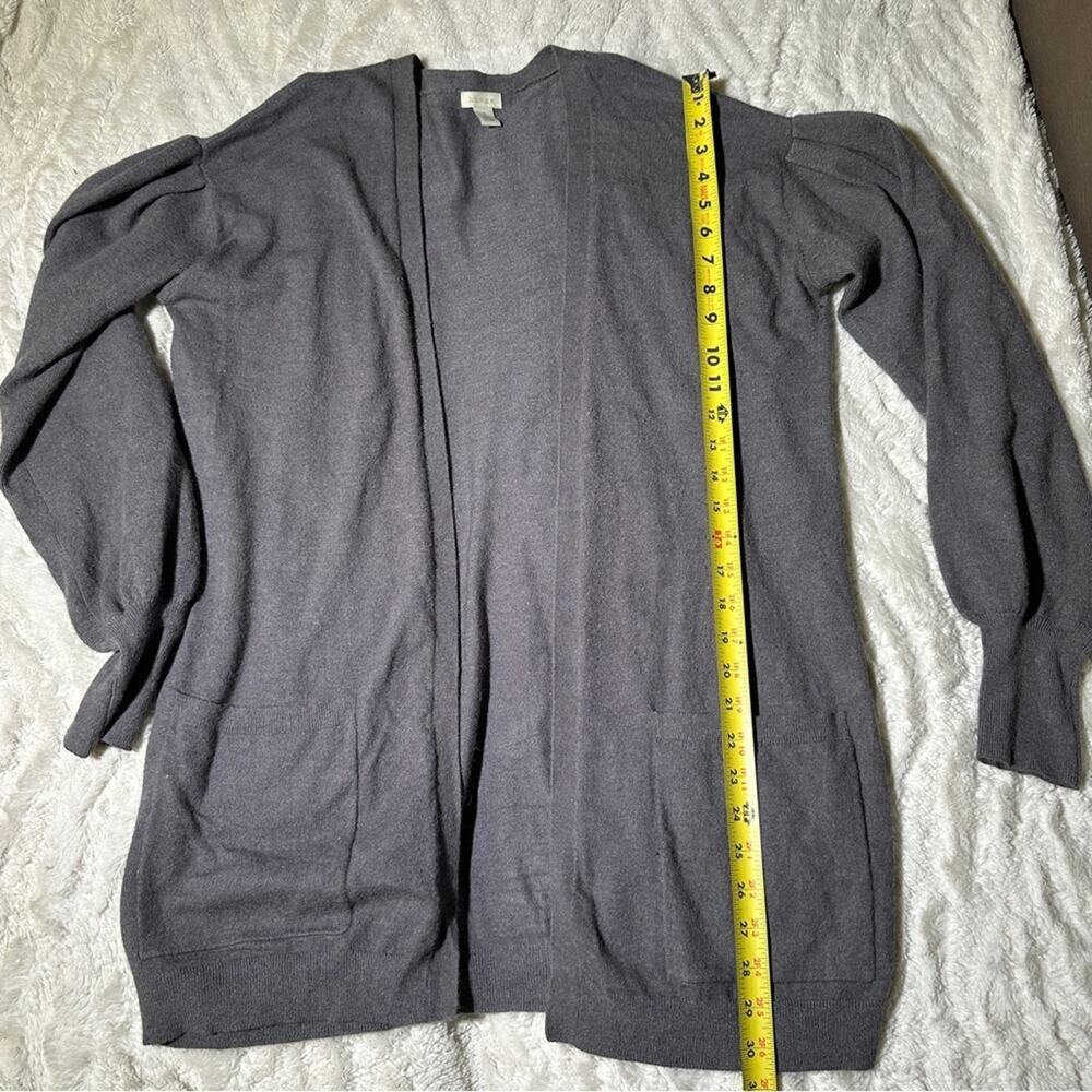 Hinge Gray Balloon Sleeve Open Front Cardigan Sweater Size M - Picture 11 of 11